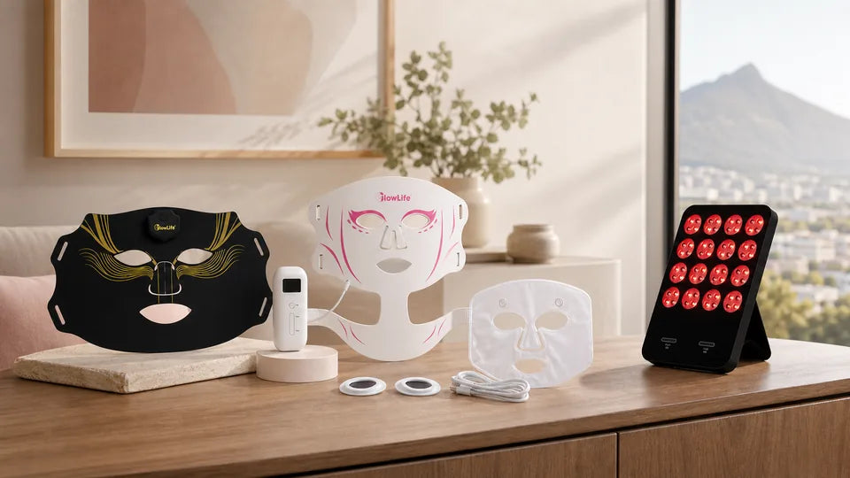 VanqHeal Diamond Edition, Face and Neck mask and compact LED panel arranged for a home device comparison