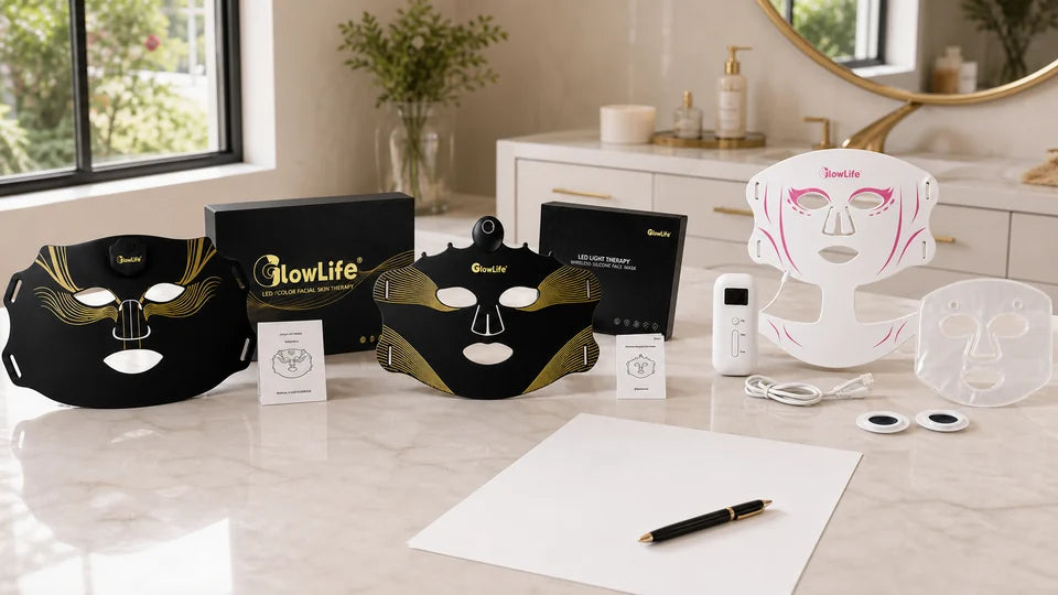South African home vanity with three different LED mask formats prepared for comparison