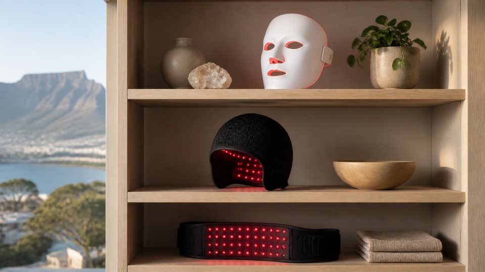 Scientific illustration matching facial, scalp and body red light goals to different home device formats