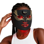 LED light therapy mask at home for relaxing skincare while reading or resting