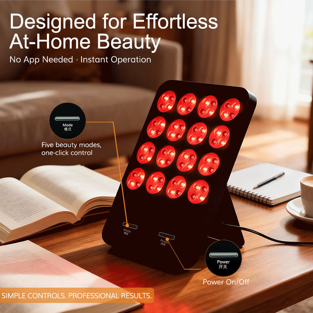 Compact red light panel for travel home use and daily light therapy for skin
