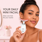 Daily mini facial scene with VanqHeal sculpting wand gliding along cheek for at-home skincare