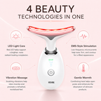 Facial sculpting wand combining LED light care, EMS-style stimulation, vibration and gentle warmth