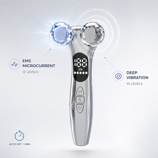 Dual-mode EMS and deep vibration massage roller with smart auto shut-off feature