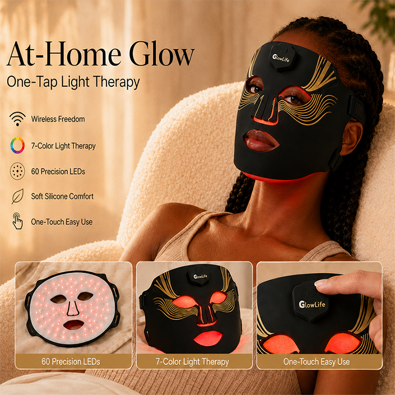 Infrared face mask with red light therapy for deeper skin vitality and repair support