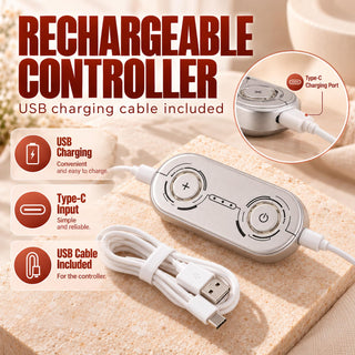 VanqHeal face and neck LED mask controller with USB-C charging input and included USB charging cable.