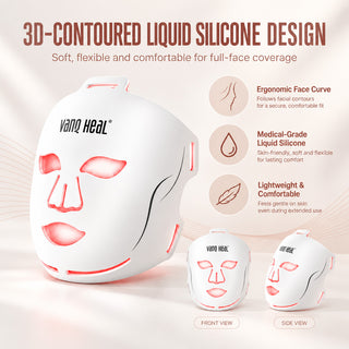 Flexible liquid silicone 3D face mask shaped to follow facial contours, with adjustable straps for a secure fit.