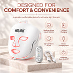 VanqHeal infrared LED face mask with controller and USB-C cable, 2-hour use and 10-minute auto shut-off.
