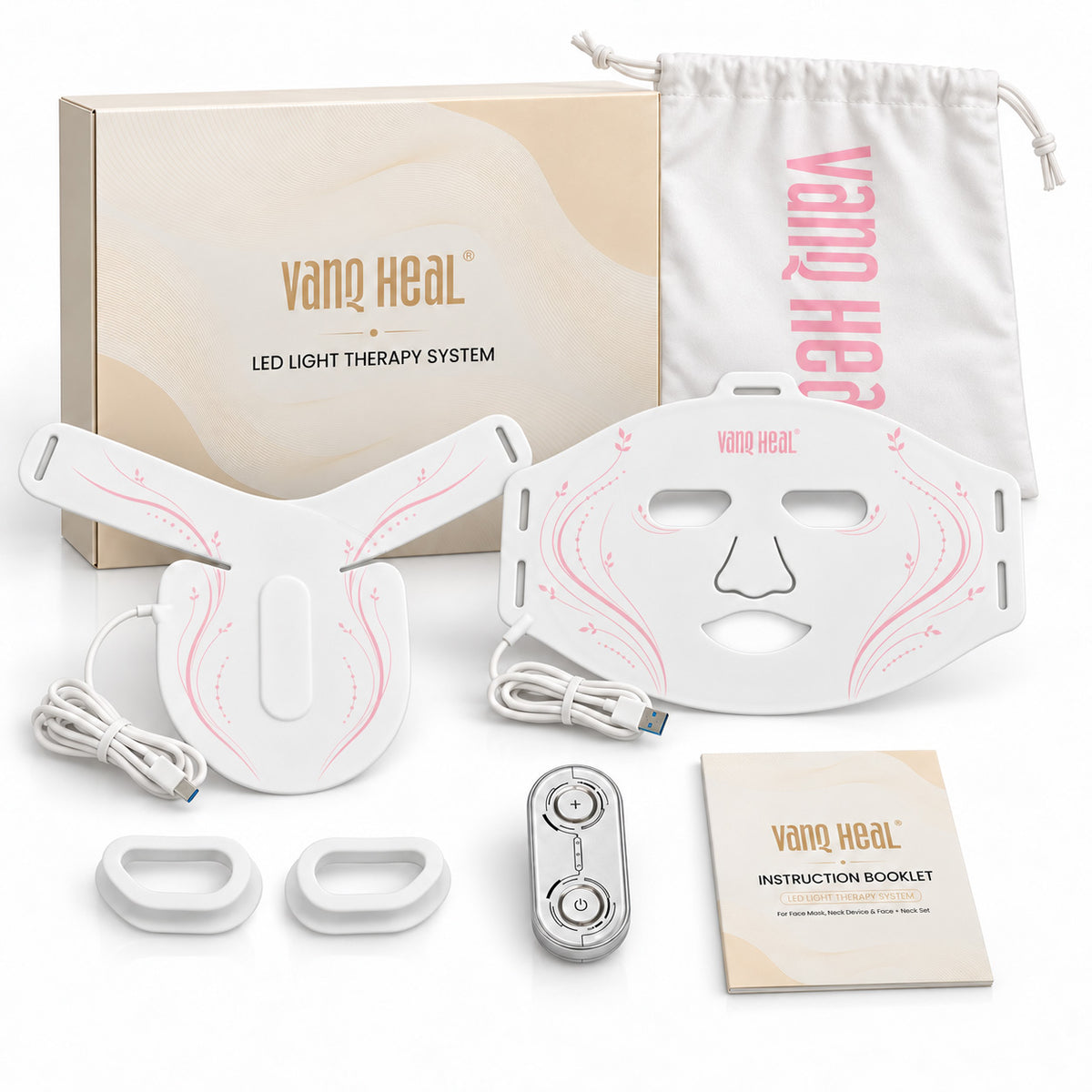 VanqHeal LED Light Therapy Mask for Face and Neck Set with separate face and neck components