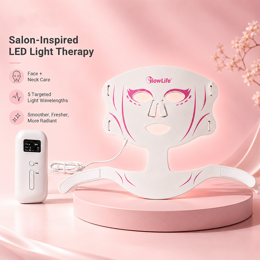 VanqHeal LED light therapy mask for face and neck skin care with controller and cooling pack
