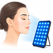 Blue light therapy panel helps calm breakouts oily-looking skin and acne-prone areas