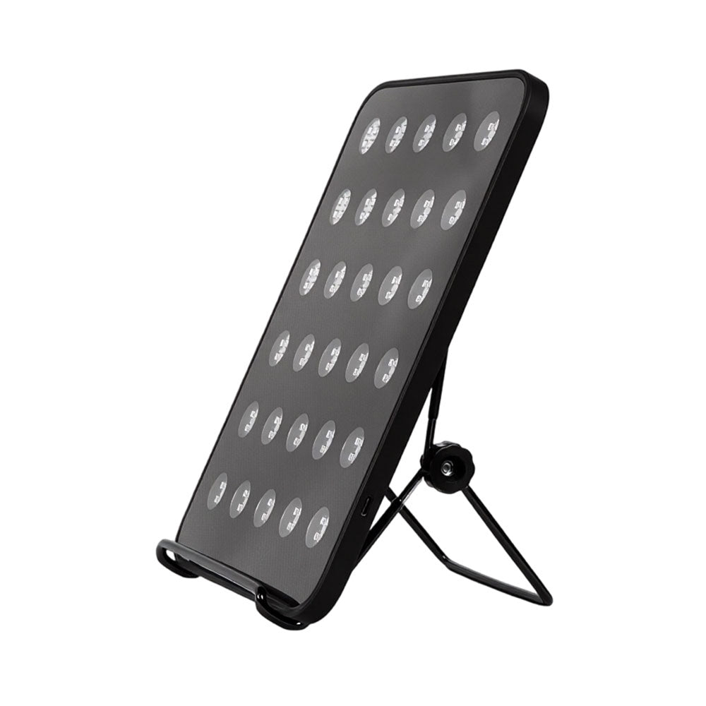 Adjustable LED light therapy panel with hands-free stand for home skincare routine