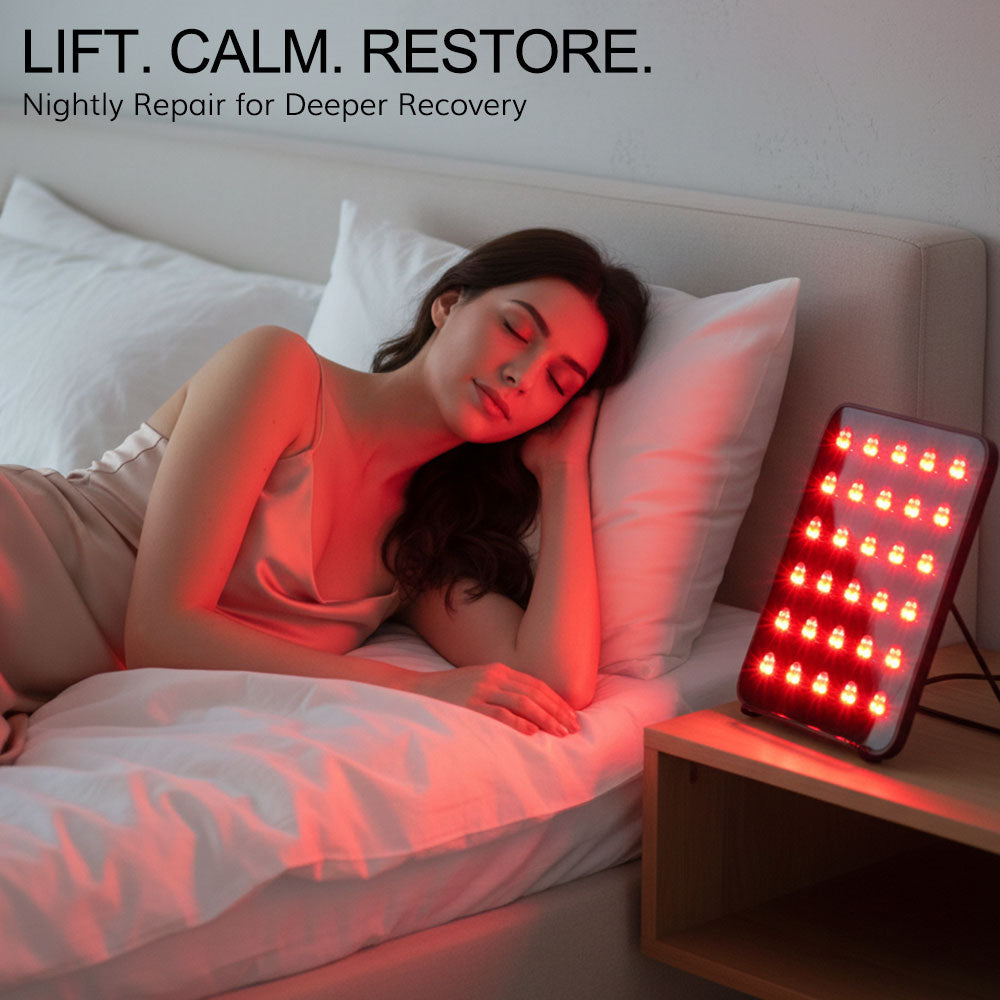 Infrared light therapy panel for nightly skin recovery relaxation and deeper repair support