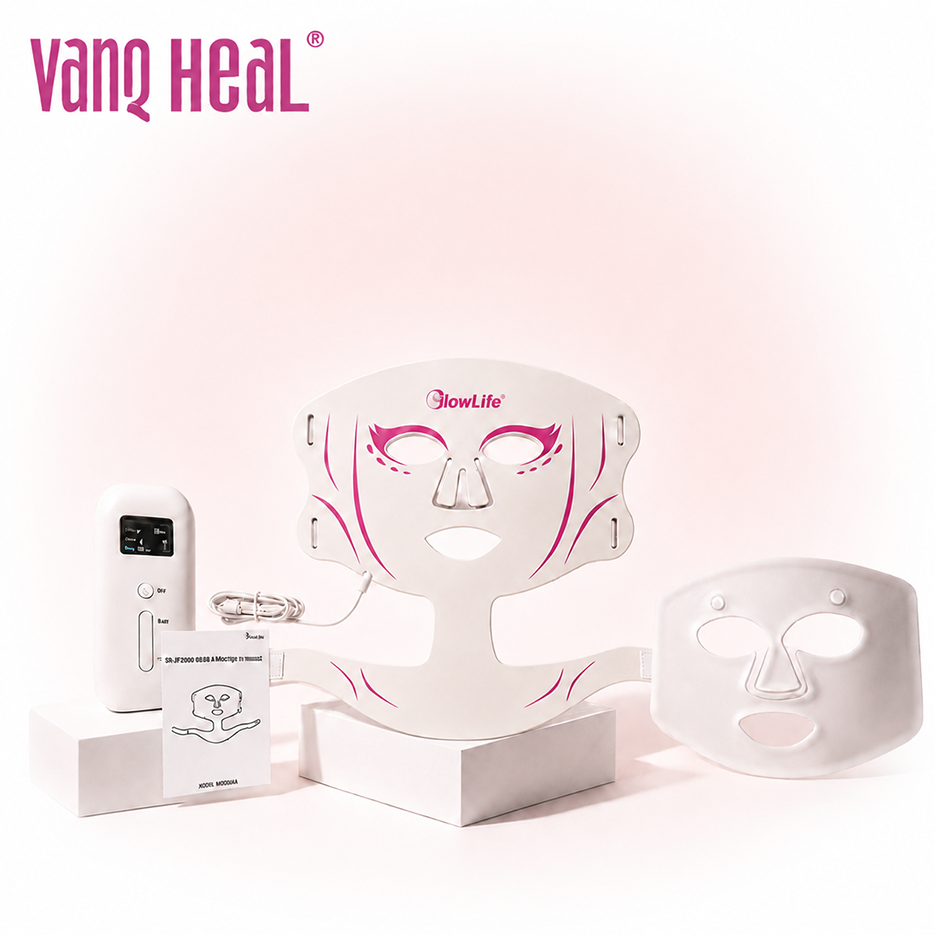 VanqHeal LED light therapy mask for face and neck skin care with controller and cooling pack