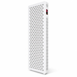 VanqHeal XPro seven-wavelength red light therapy panel with a white housing, front LED array and side touchscreen.