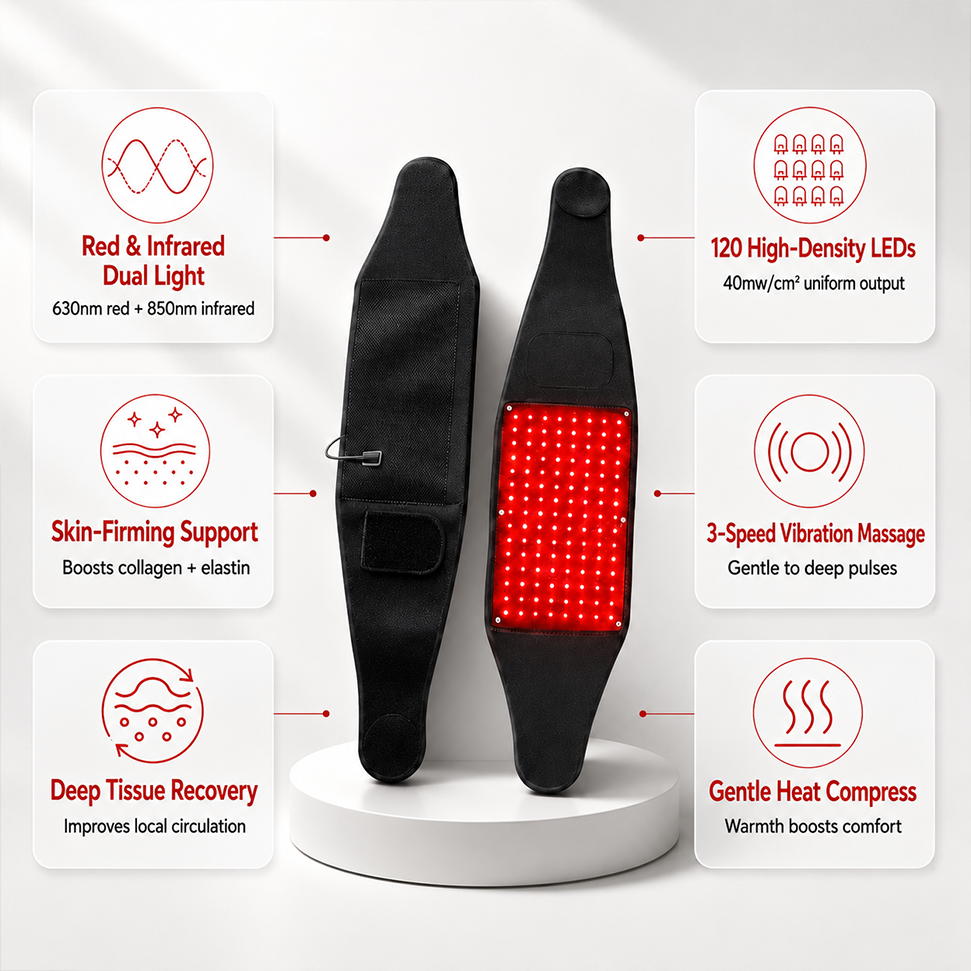 Warm massage red light therapy belt for lower back stiffness and daily relaxation