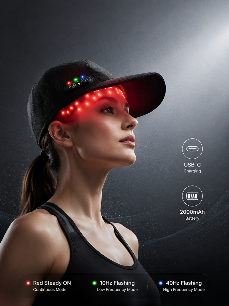 Dermatologic red light therapy technology at home for scalp health and hair regrowth