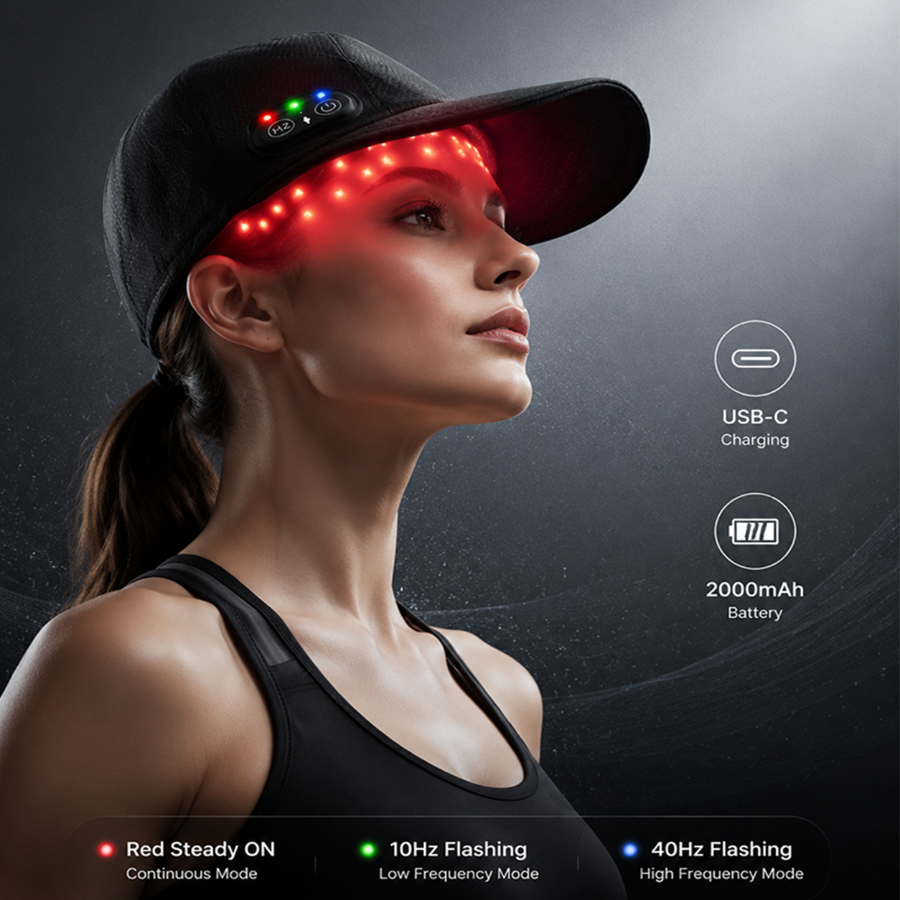 Hands-free red light therapy hat for hair loss care and daily scalp wellness routine