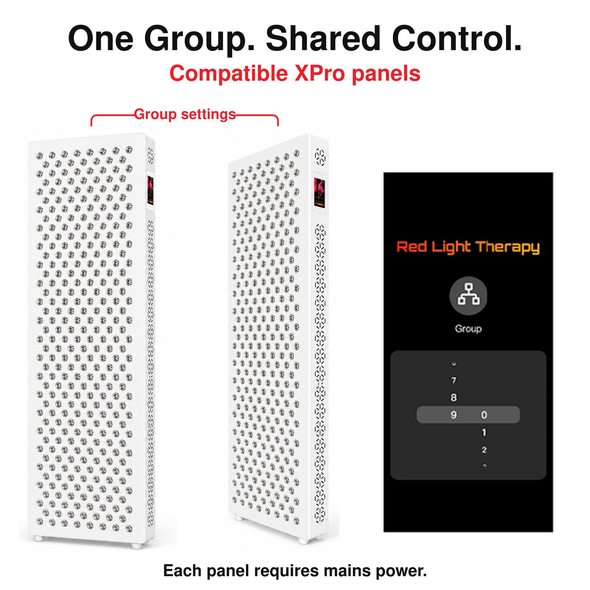 VanqHeal XPro red light therapy panel graphic describing saved custom settings for repeat sessions.