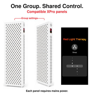 VanqHeal XPro red light therapy panel graphic describing saved custom settings for repeat sessions.