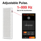 XPro LED panel pulse-control graphic describing the adjustable pulse setting alongside wavelength and timing controls.