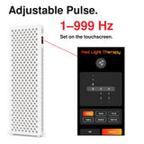XPro LED panel pulse-control graphic describing the adjustable pulse setting alongside wavelength and timing controls.