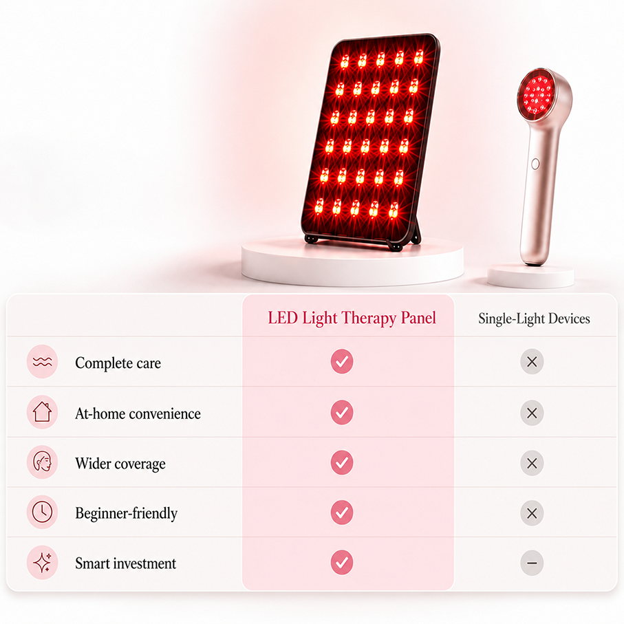 Five wavelengths red light therapy device for multiple visible skin concerns in one panel
