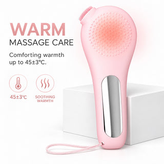 Back of the VanqHeal cleansing brush showing its separate warming contact surface rated up to 45 ± 3°C.