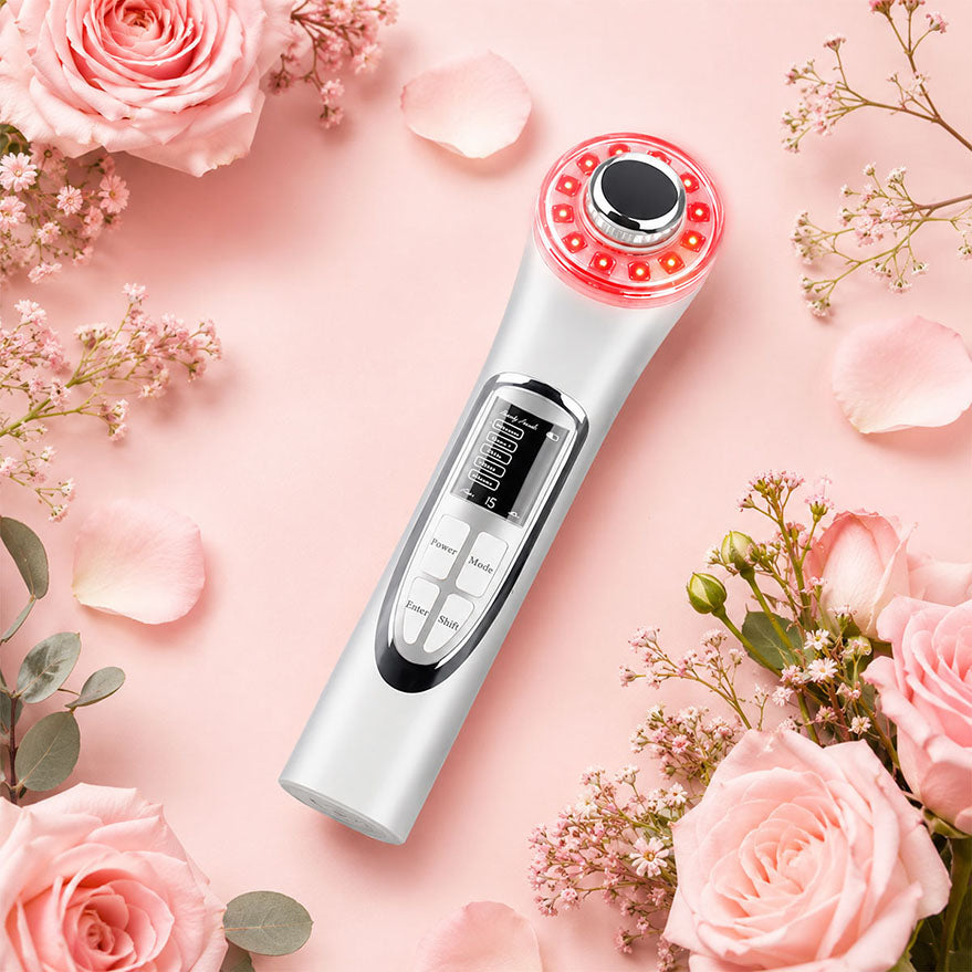 VanqHeal E35 LED facial massager with 12 LED beads, ABS body, stainless head and USB power