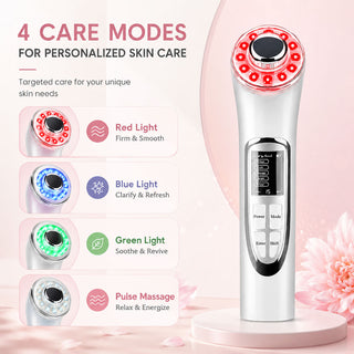 LED facial massager with continuous and pulse vibration modes for daily at-home skin care