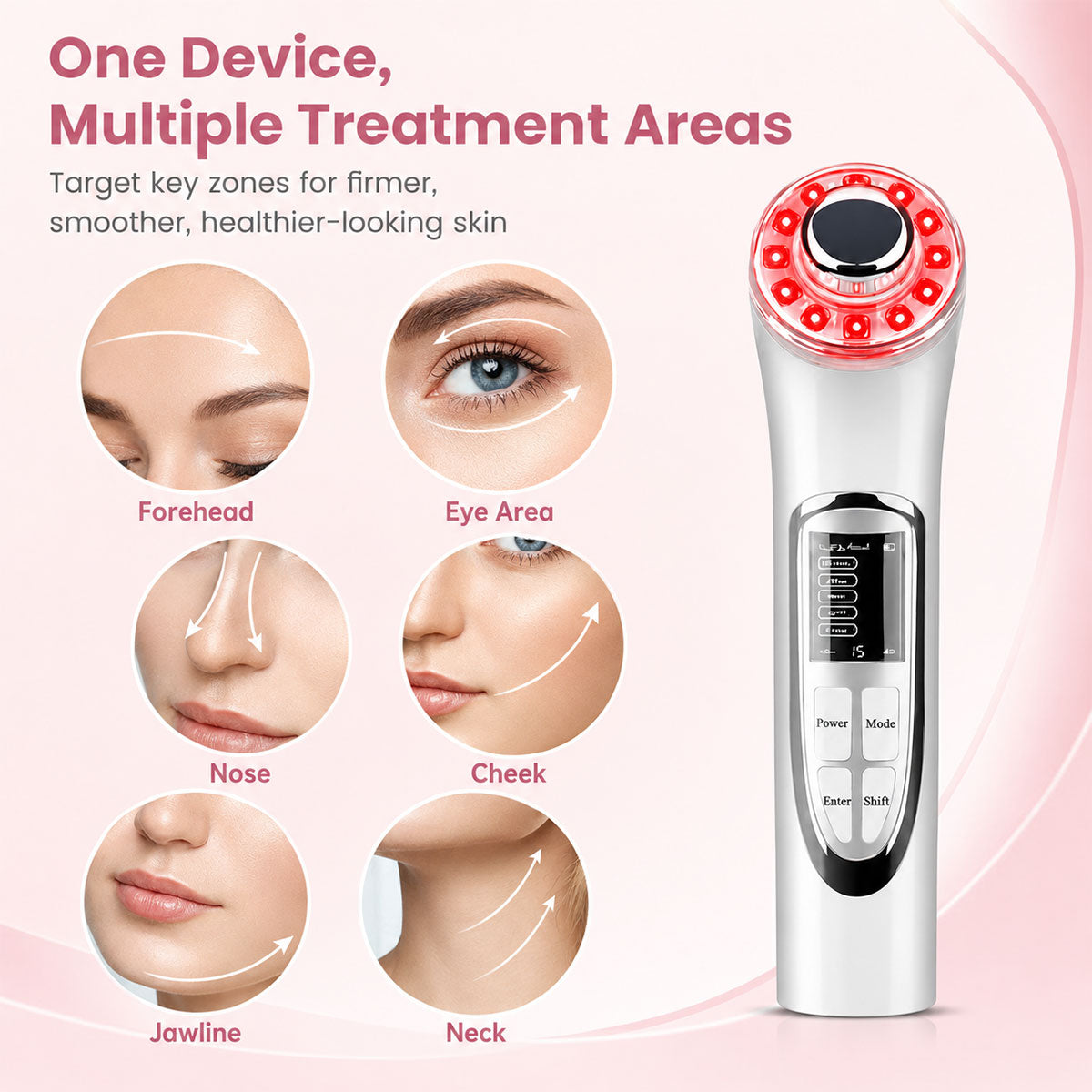 Handheld LED facial massager for jawline lifting massage and firmer-looking skin