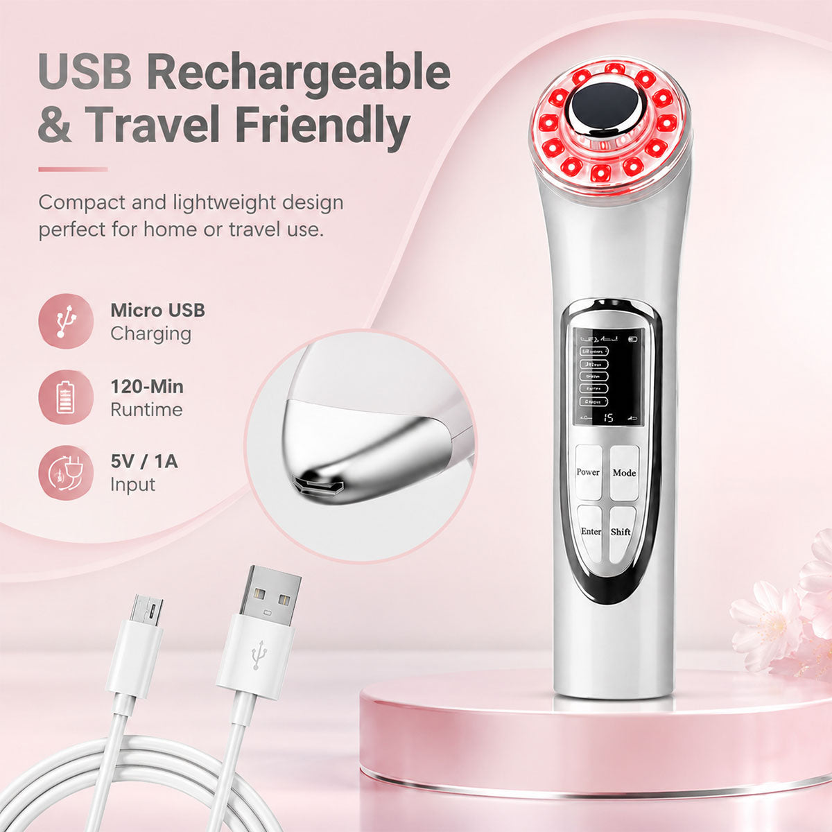 VanqHeal E35 red light beauty device set with USB cable, dust cover and user manual