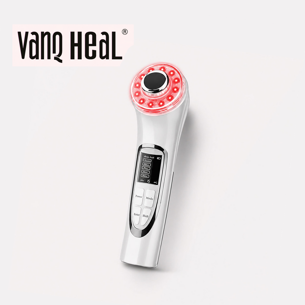 VanqHeal E35 3-color LED facial massager with red light therapy and sonic vibration