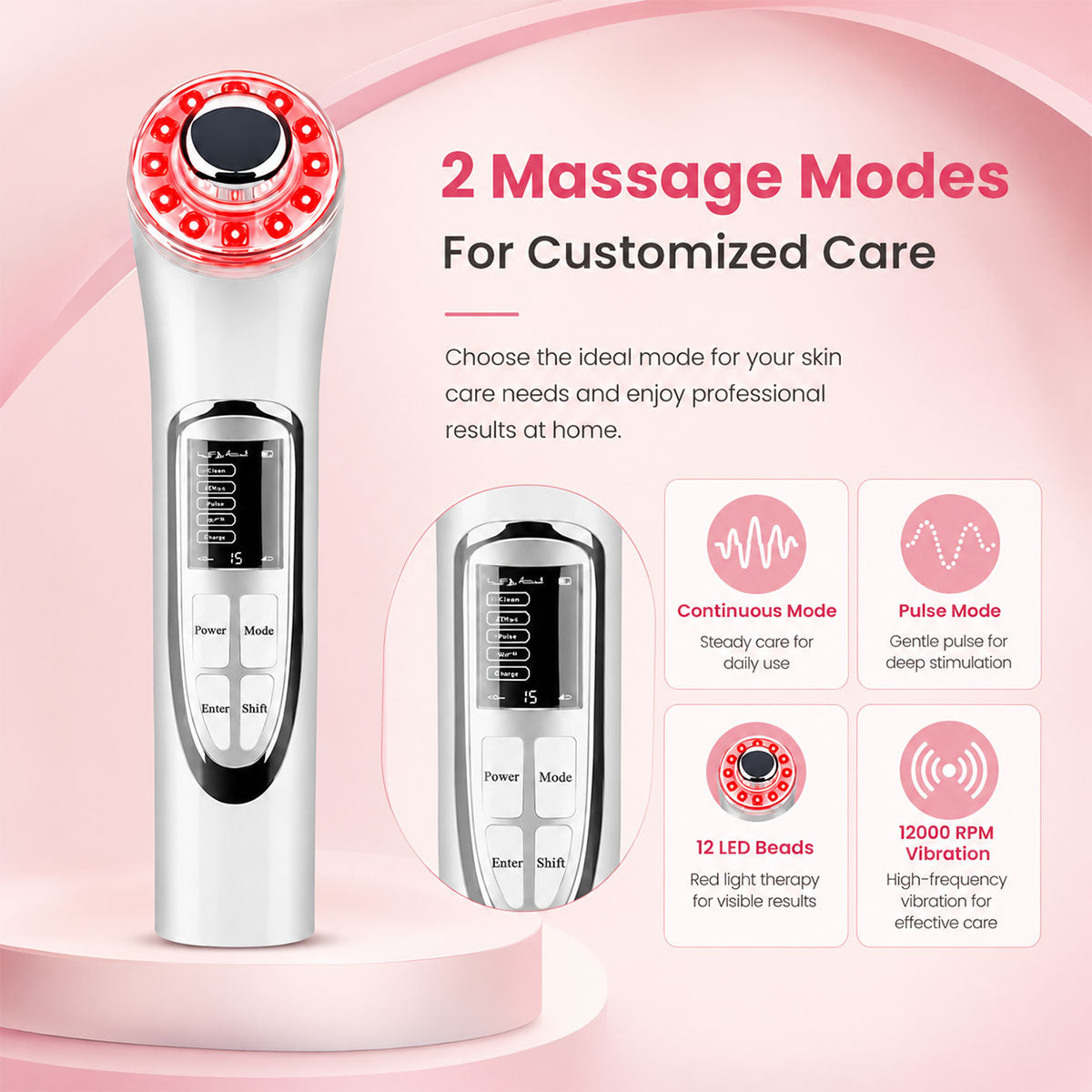 3-color LED facial massager gliding with skincare product for daily facial massage routine