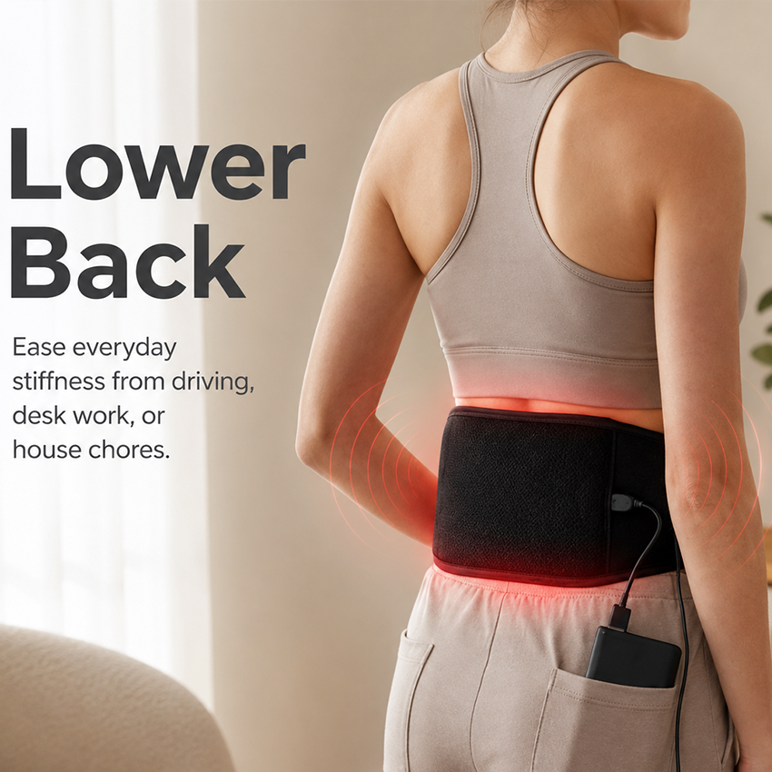 Warm massage red light therapy belt for lower back stiffness and daily relaxation