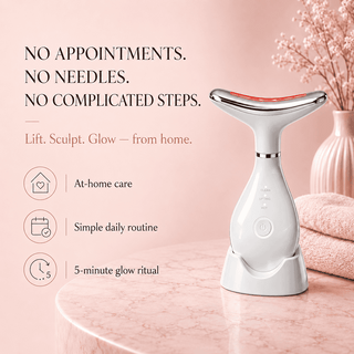 Micro Glow Beautifying Sculpting Device supporting everyday facial toning with gentle massage and LED skincare use
