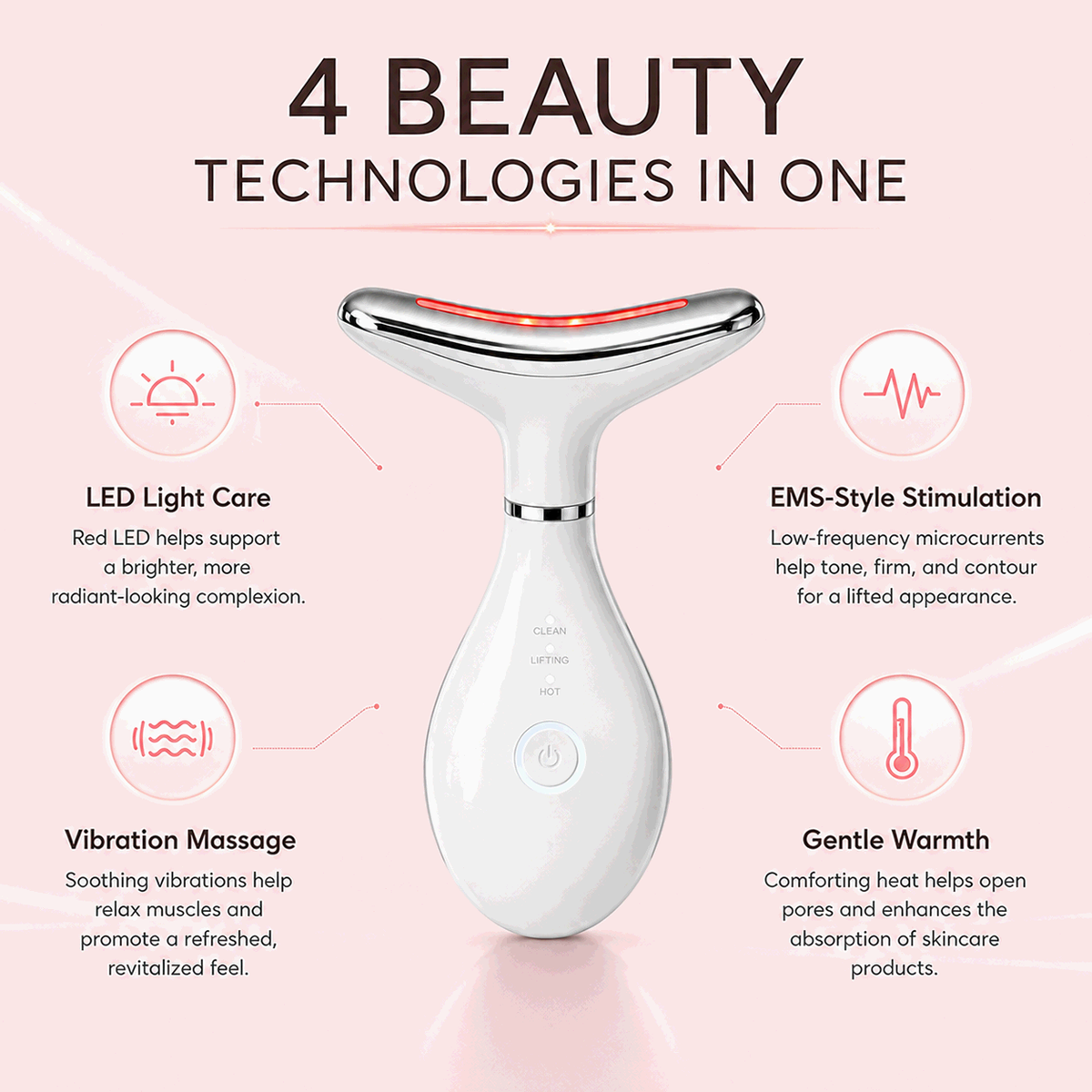 Micro Glow Facial Massager with EMS facial stimulation, vibration massage and LED beauty technology for skin care
