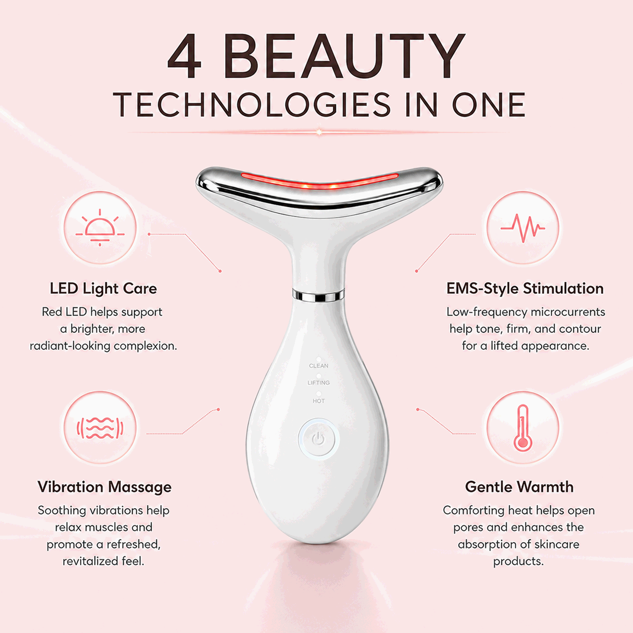 Micro Glow Facial Massager with EMS facial stimulation, vibration massage and LED beauty technology for skin care